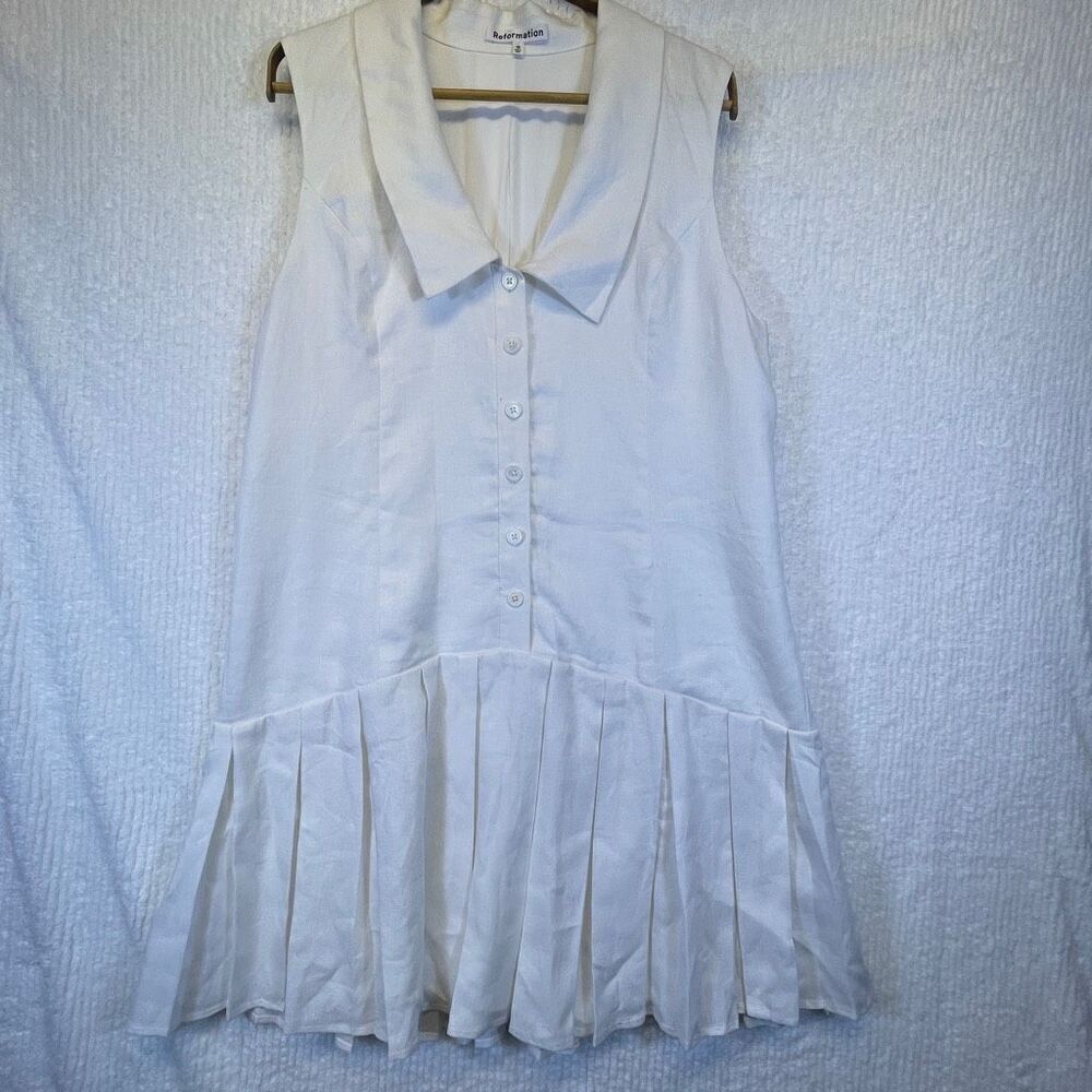 Reformation White Linen Collared Sleeveless Mini Dress Size 10